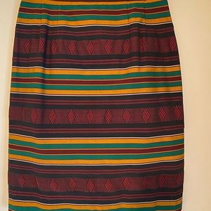 Kente Print Pencil Skirt.  Waist is 27 inches.  23.5 inches from waist to hem.